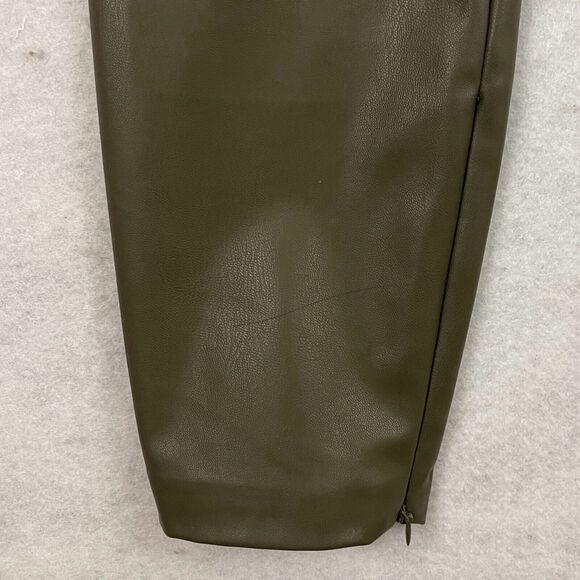 Zara Faux Leather Pants Womens Size Medium Olive Green Hi Rise Ankle Zip Legging - Picture 10 of 12